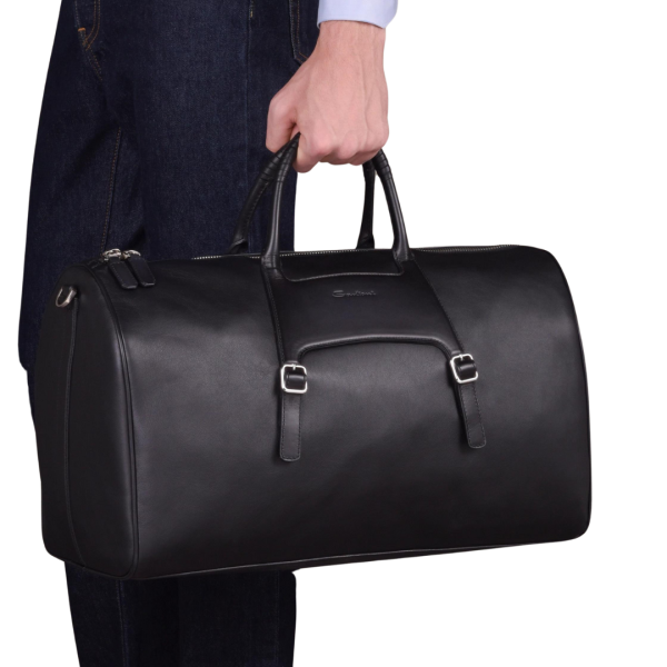 Sac de Voyage 48h SANTONI porté main cuir nylon bleu