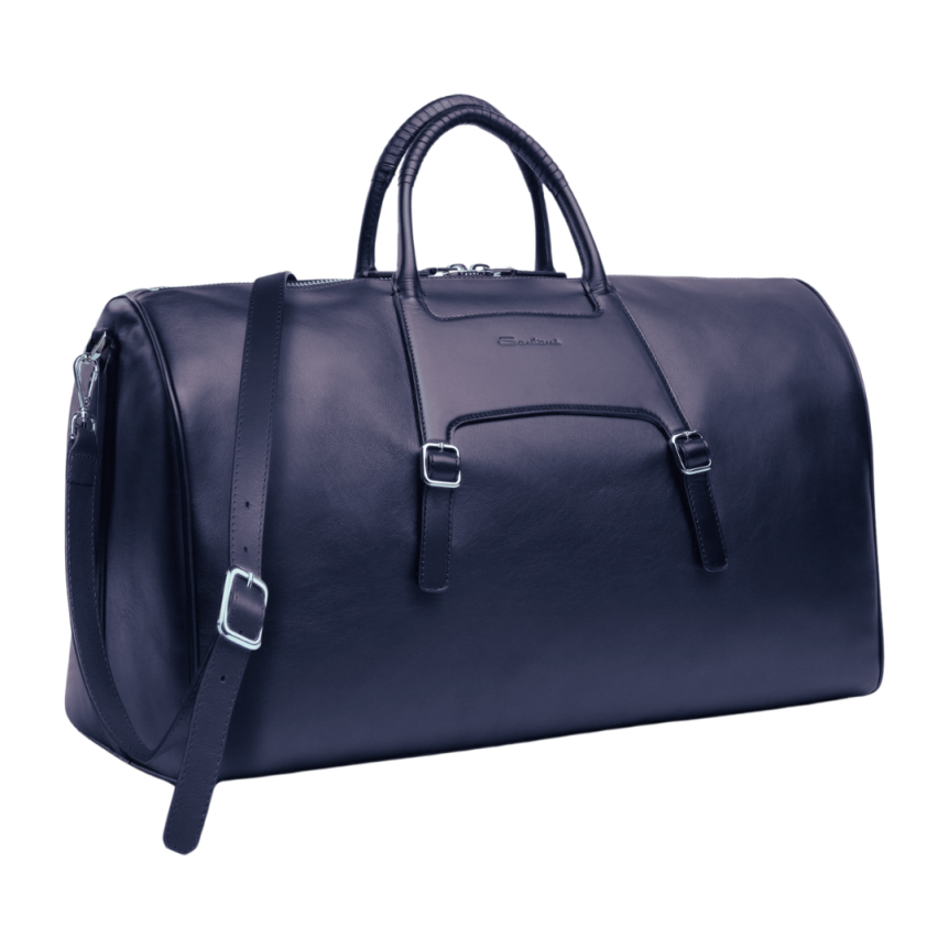Sac de Voyage 48h SANTONI porté main cuir nylon bleu