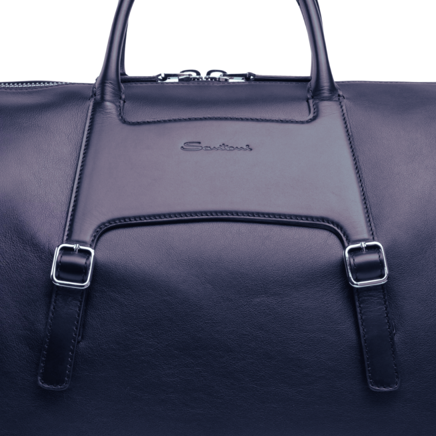 Sac de Voyage 48h SANTONI porté main cuir nylon bleu