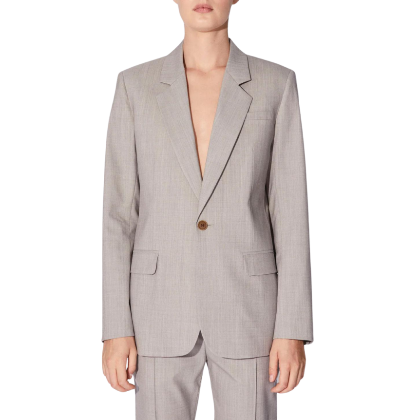 Veste de costume BARBARA BUI un bouton laine alpaga gris taupé