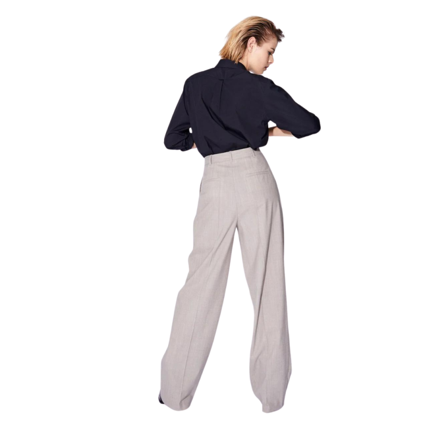 Pantalon large BARBARA BUI pinces laine alpaga gris taupe