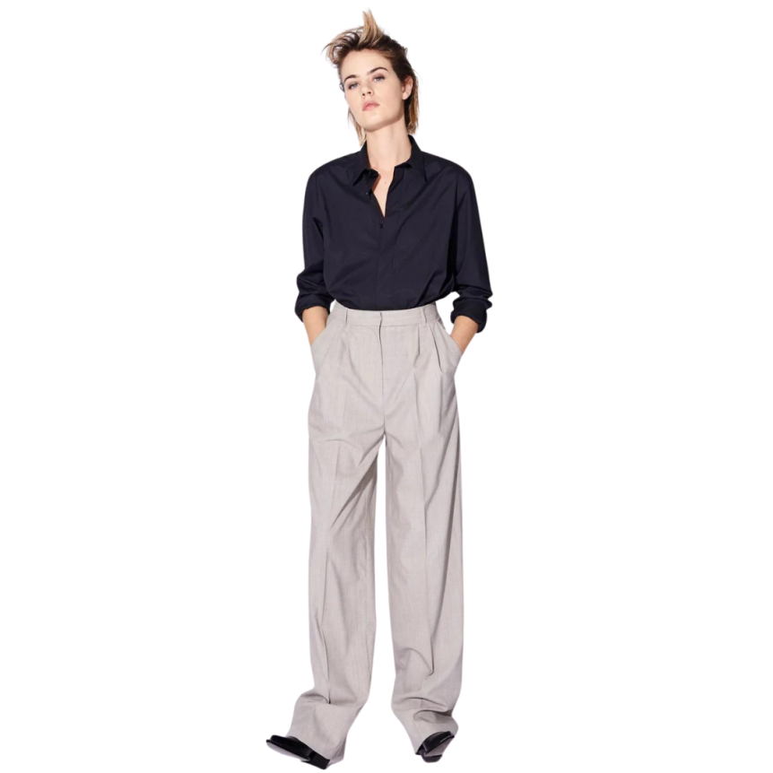 Pantalon large BARBARA BUI pinces laine alpaga gris taupe