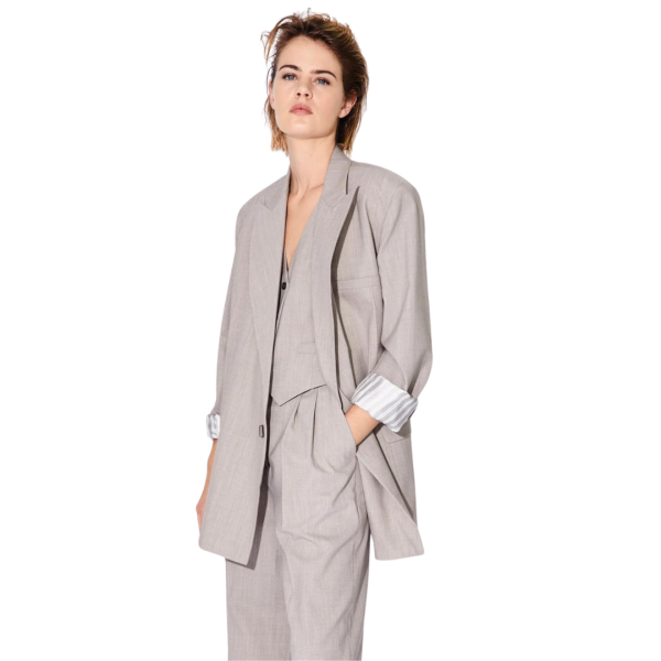 Veste de costume BARBARA BUI ample croisée laine alpaga gris taupe