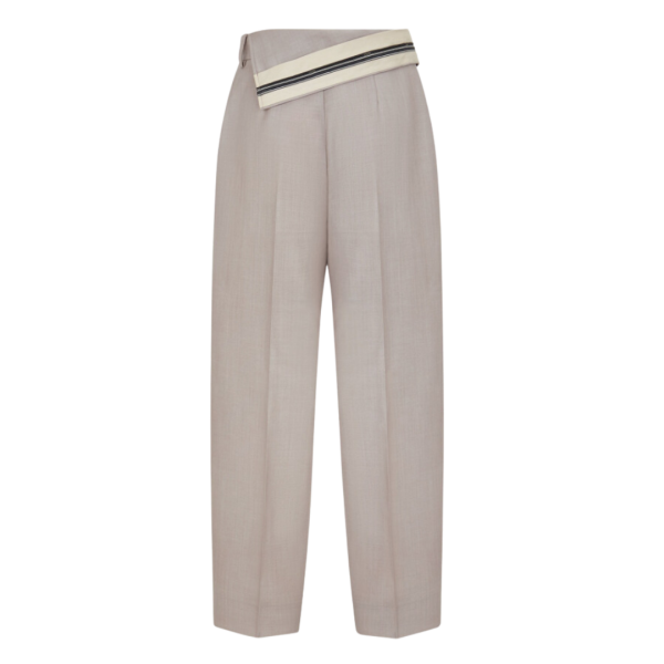 Pantalon carotte FENDI revers taille mohair beige taupe