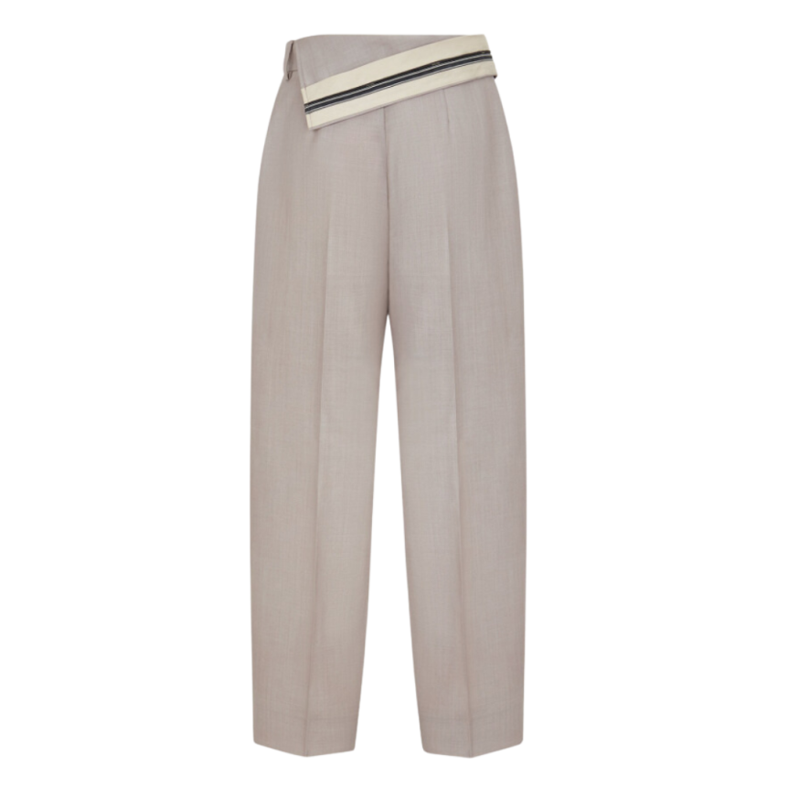 Pantalon carotte FENDI revers taille mohair beige taupe
