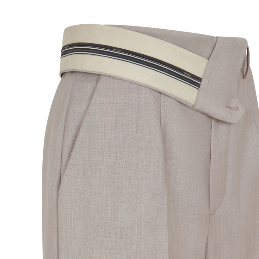 Pantalon carotte FENDI revers taille mohair beige taupe