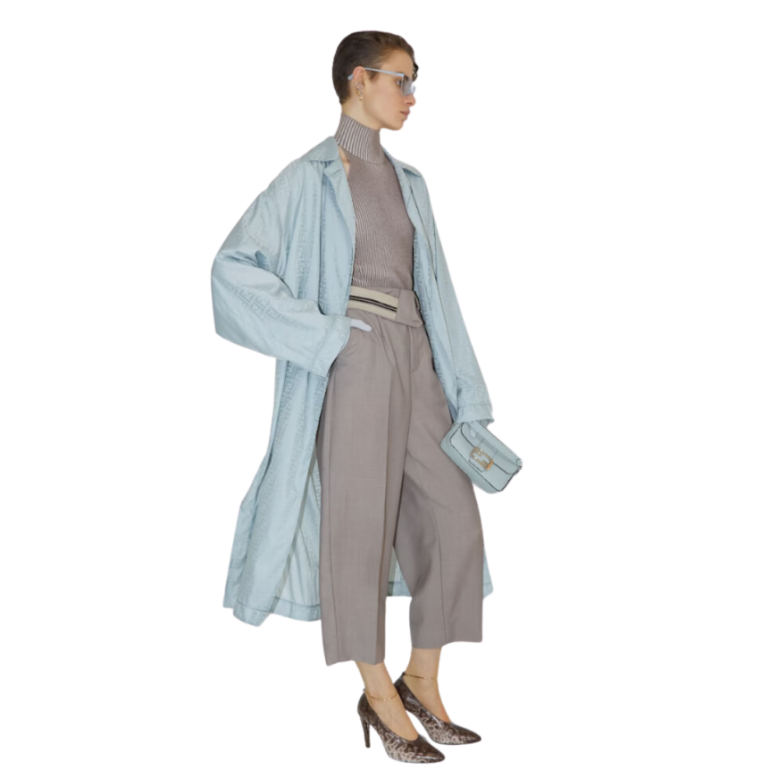 Pantalon carotte FENDI revers taille mohair beige taupe