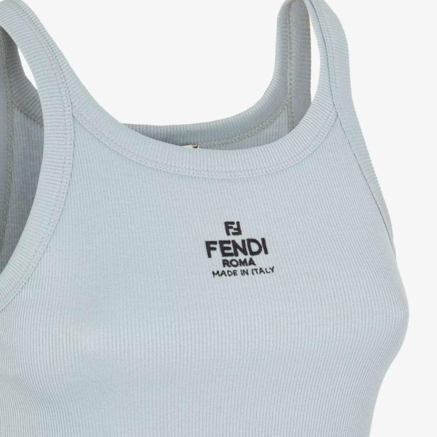 Top Débardeur FENDI jersey coton côtelé bleu clair