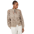 Cardigan zippé Lace Stitch coton Soft Piuma crochet beige