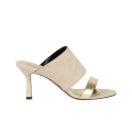 Mules talon bande daim ivoire cuir or