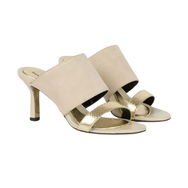 Mules BARBARA BUI talon bande daim ivoire cuir or