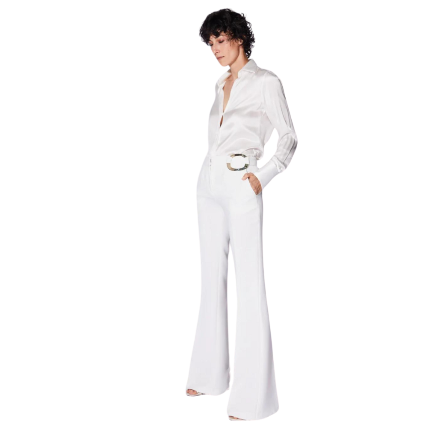 Pantalon Flare BARBARA BUI crêpe blanc boucle argent