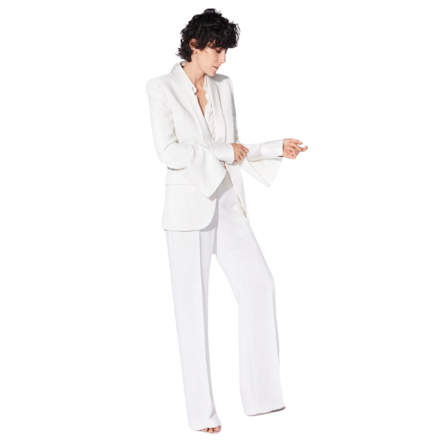 Veste de costume Blazer BARBARA BUI cintré crêpe blanc col satin