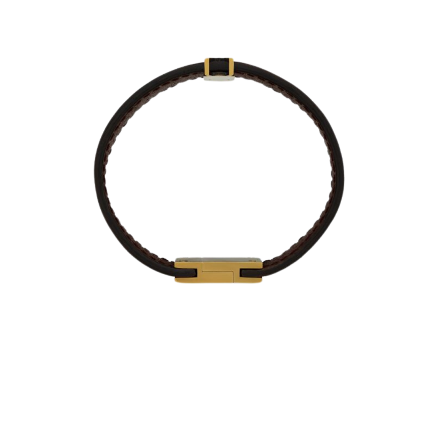 Large bracelet Cassandre cuir tannage végétal marron YSL or