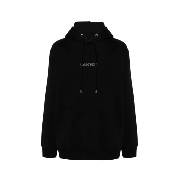 sweat à capuche LANVIN coton noir logo brodé argent