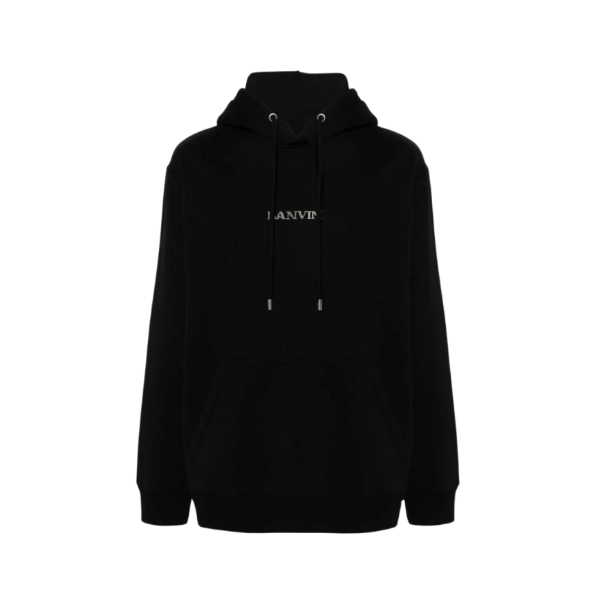 sweat à capuche LANVIN coton noir logo brodé argent