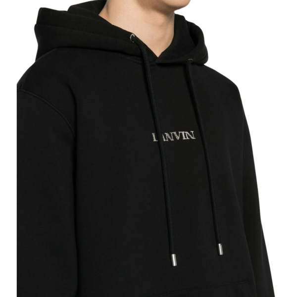 sweat à capuche LANVIN coton noir logo brodé argent