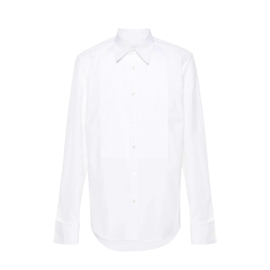 chemise LANVIN col plat pointu coton blanc nervures plastron