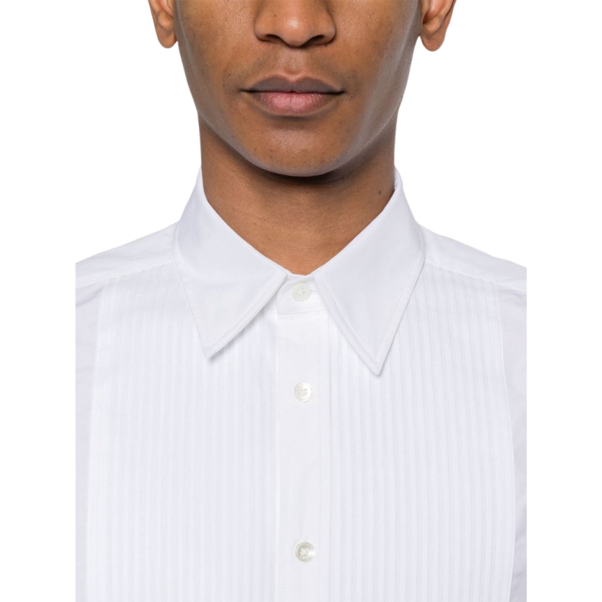 chemise LANVIN col plat pointu coton blanc nervures plastron