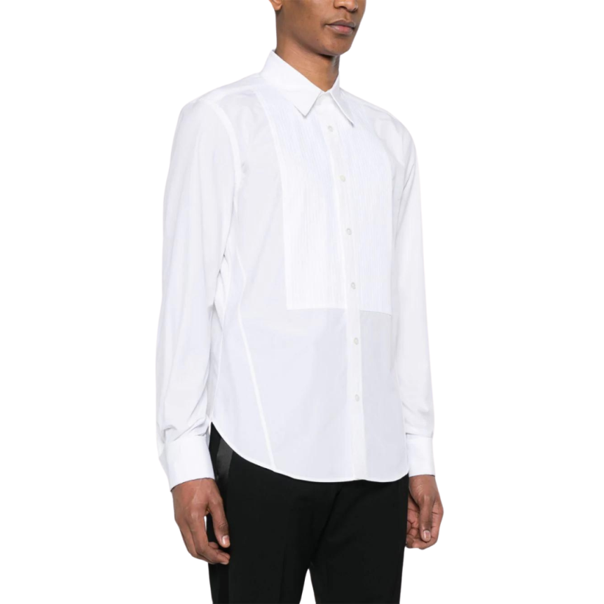 chemise LANVIN col plat pointu coton blanc nervures plastron