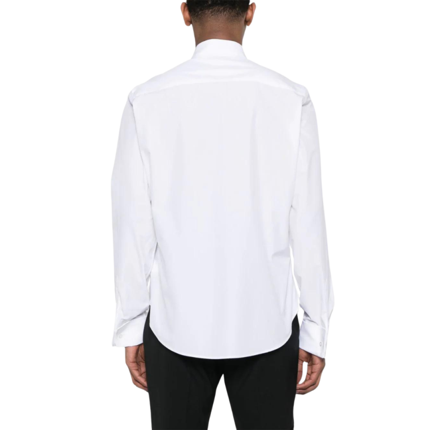 chemise LANVIN col plat pointu coton blanc nervures plastron