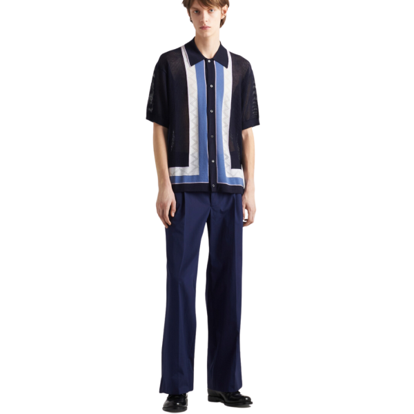 Pantalon large PRADA coton bleu indigo