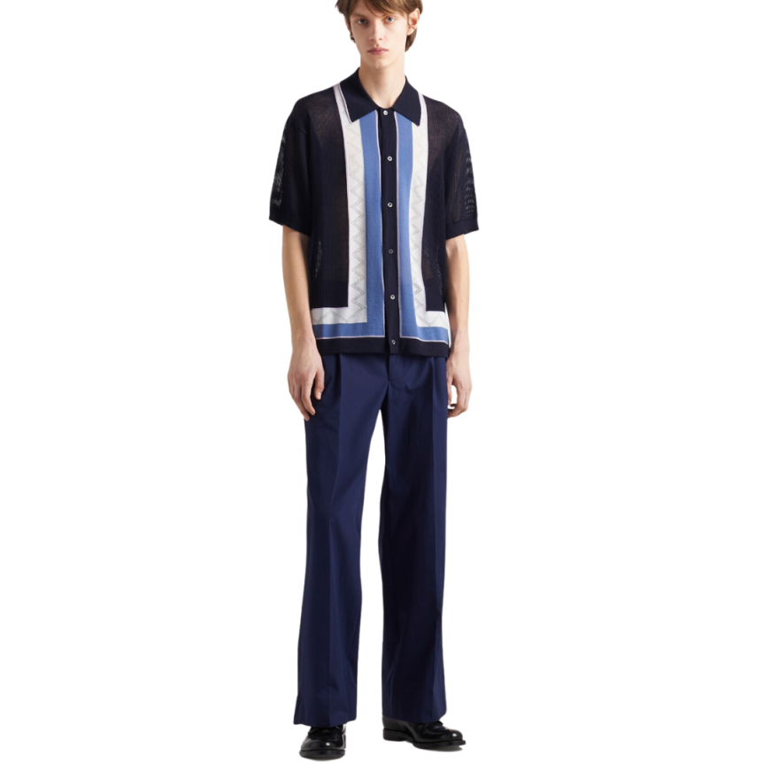 Pantalon large PRADA coton bleu indigo