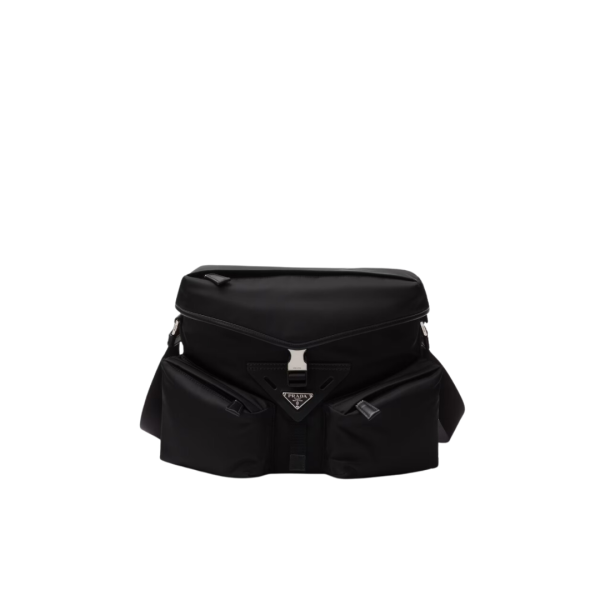 Sac porté épaule PRADA Reporter Re-Nylon et cuir noir