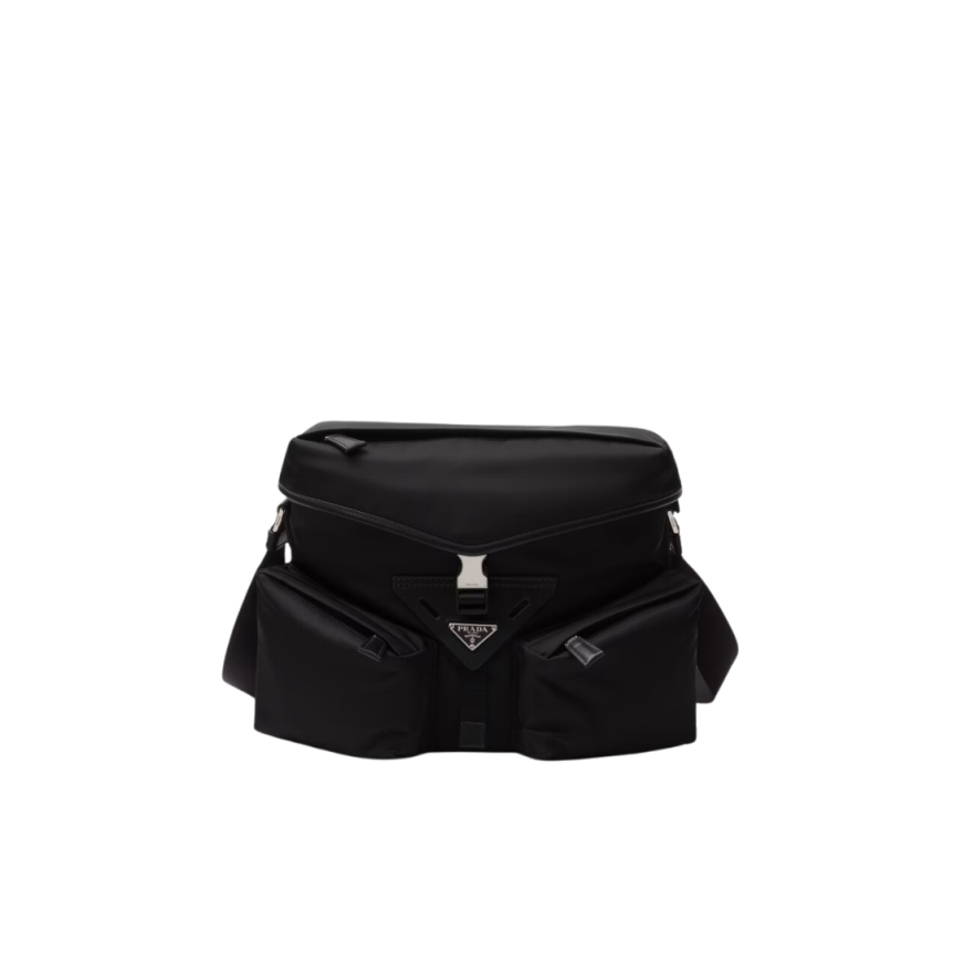 Sac porté épaule PRADA Reporter Re-Nylon et cuir noir