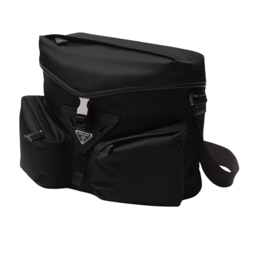 Sac porté épaule PRADA Reporter Re-Nylon et cuir noir