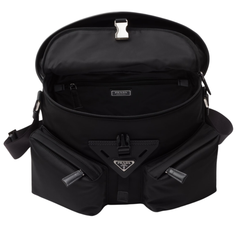 Sac porté épaule PRADA Reporter Re-Nylon et cuir noir