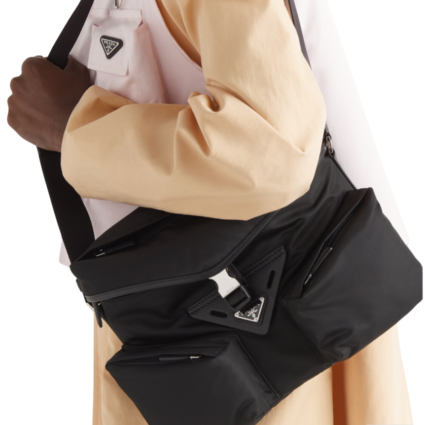 Sac porté épaule PRADA Reporter Re-Nylon et cuir noir