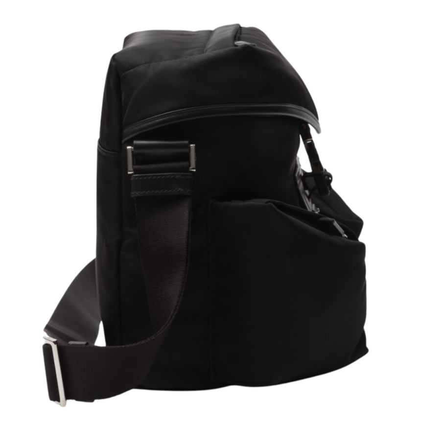 Sac porté épaule PRADA Reporter Re-Nylon et cuir noir