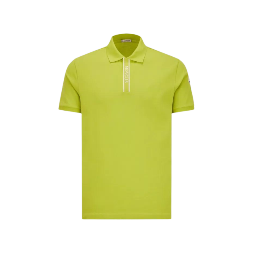 Polo MONCLER piqué de coton vert anis motif logo blanc col