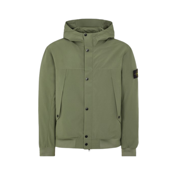 Blouson à capuche STONE ISLAND coton kaki Softshell bouton pression