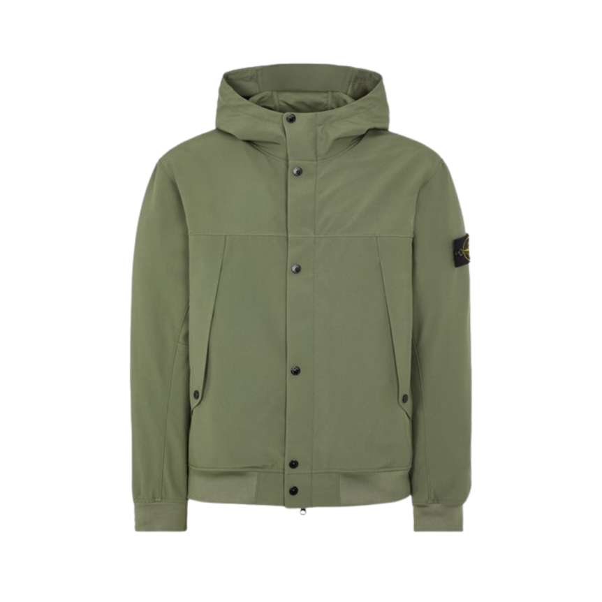 Blouson à capuche STONE ISLAND coton kaki Softshell bouton pression