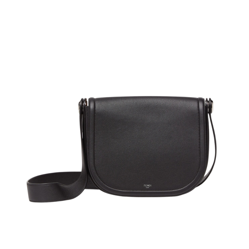 Sac messenger FENDI cuir grainé noir motif clou Fendi Roma