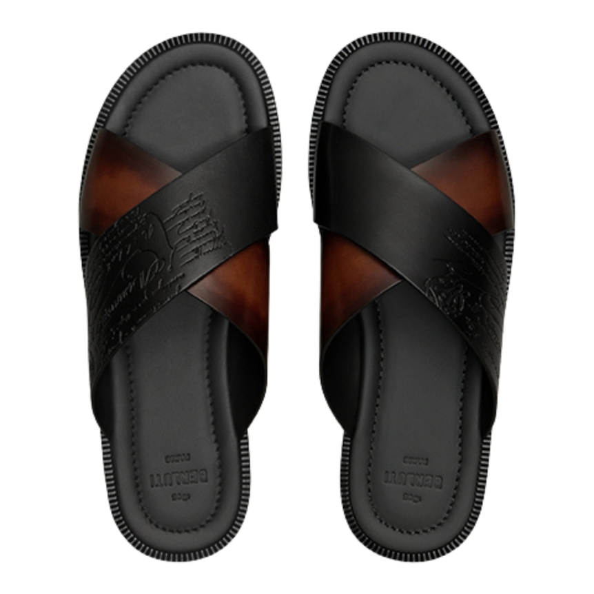 Sandales BERLUTI Sifnos cuir vitello & venezia scritto cacao intenso