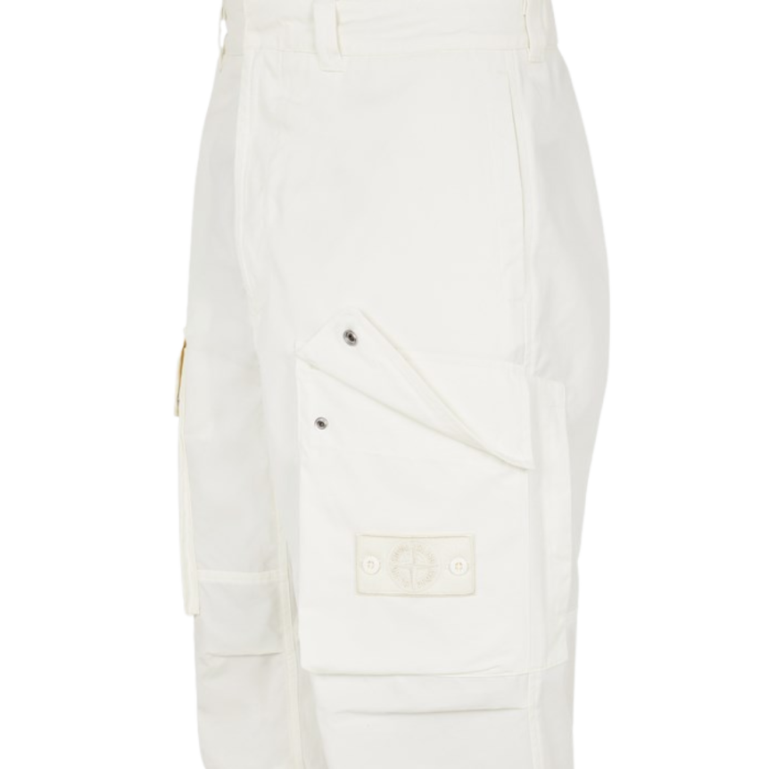 Pantalon STONE ISLAND GHOST PIECE cargo toile coton blanc