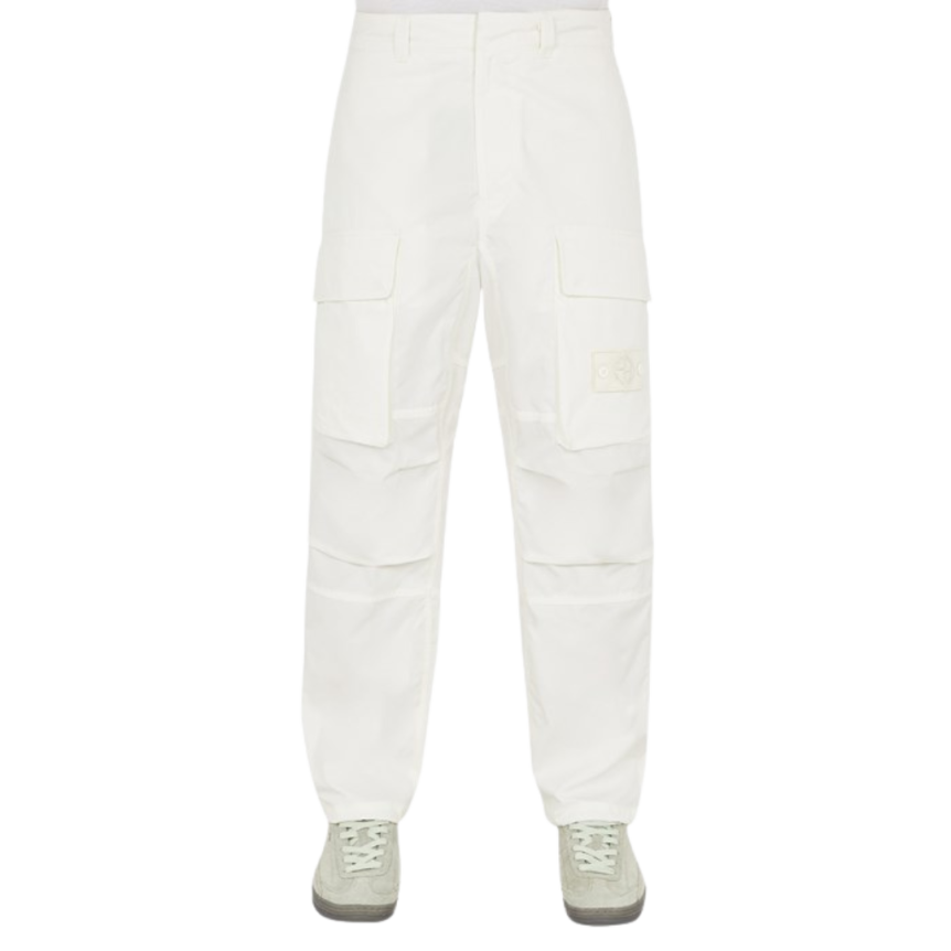 Pantalon STONE ISLAND GHOST PIECE cargo toile coton blanc