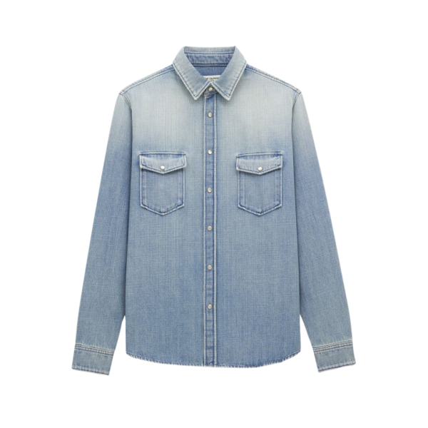 chemise SAINT LAURENT oversize coton denim lake blue bouton pression