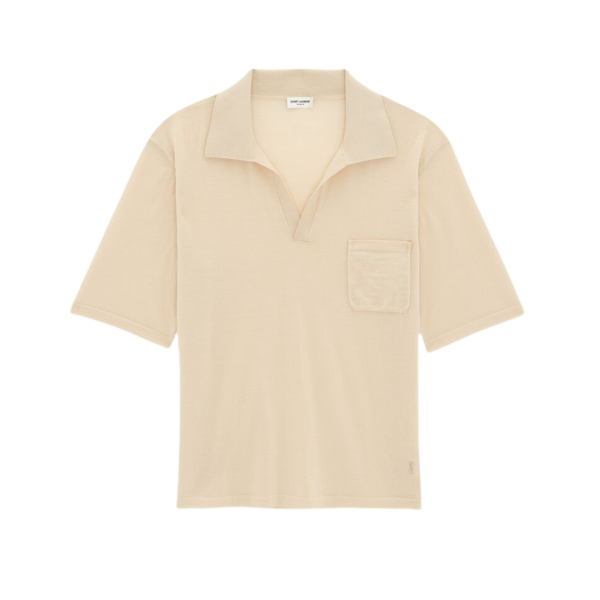 pull polo SAINT LAURENT manche courte laine responsable écru poche