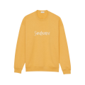 sweat-shirt col rond molleton coton jaune broderie saint laurent