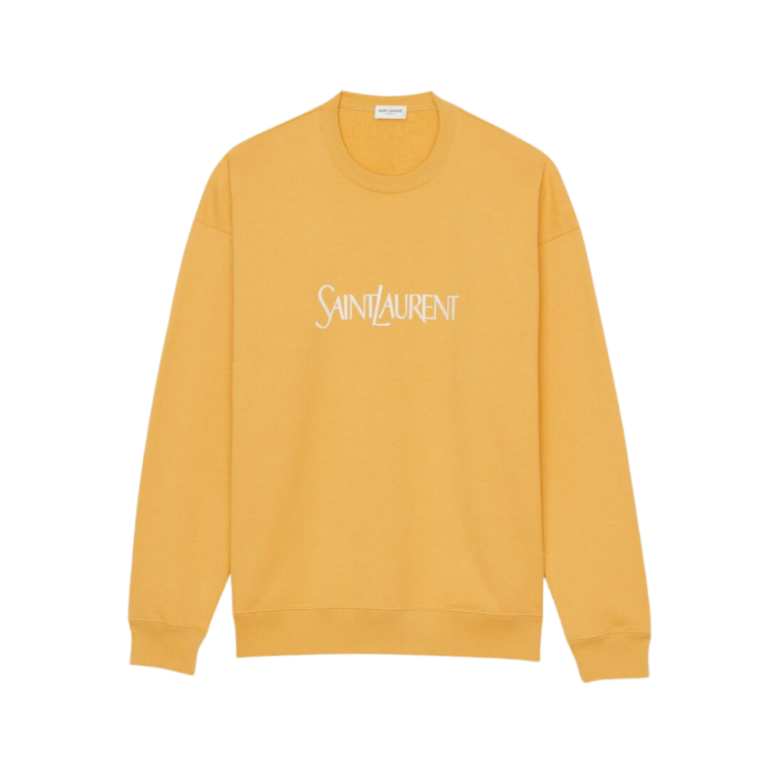 SAINT LAURENT sweat-shirt col rond molleton coton jaune broderie saint laurent