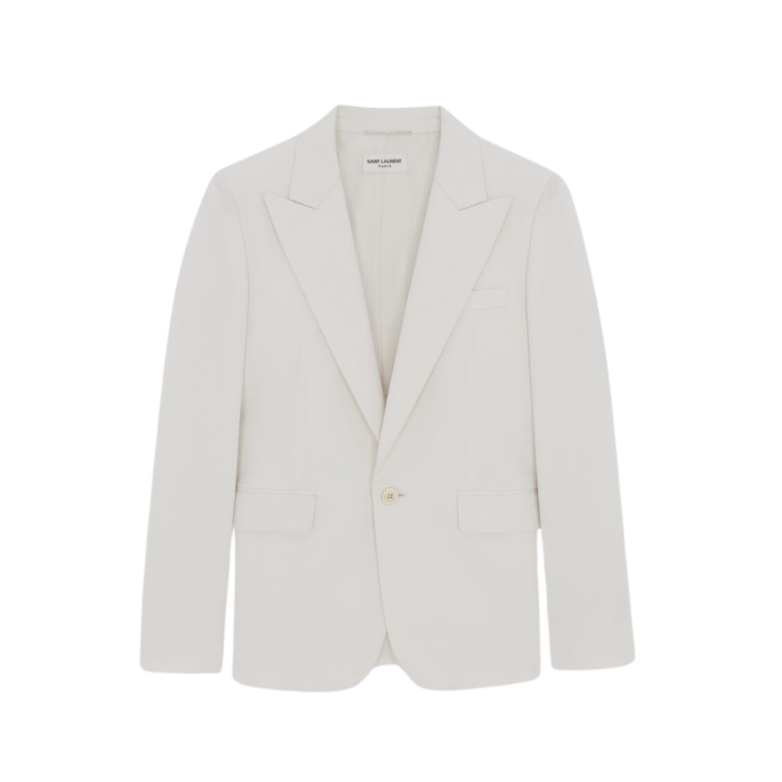 veste simple boutonnage SAINT LAURENT col flèche gabardine laine vierge craie