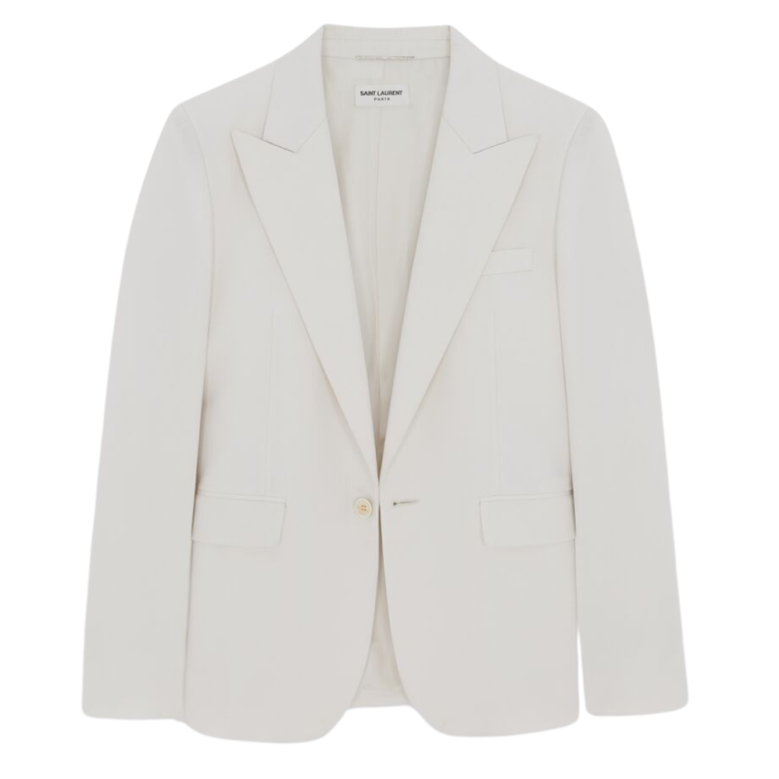 veste simple boutonnage SAINT LAURENT col flèche gabardine laine vierge craie
