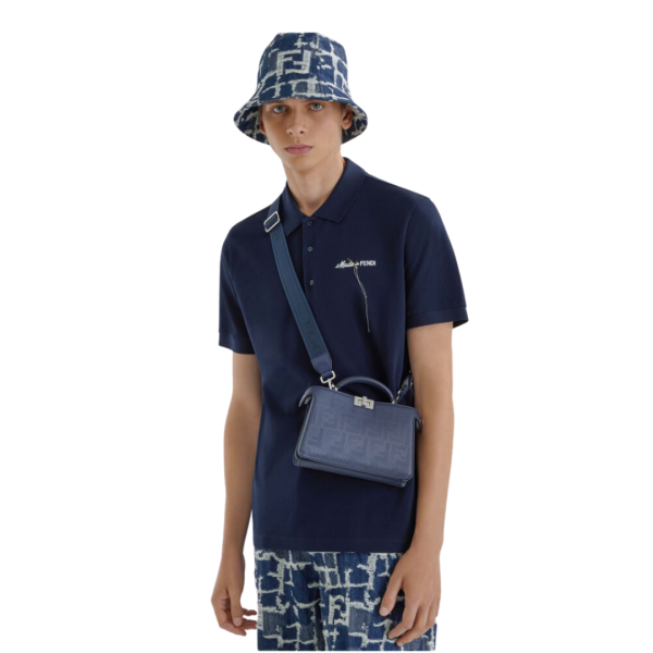 FENDI Polo classique piqué de coton bleu broderie Made in Fendi