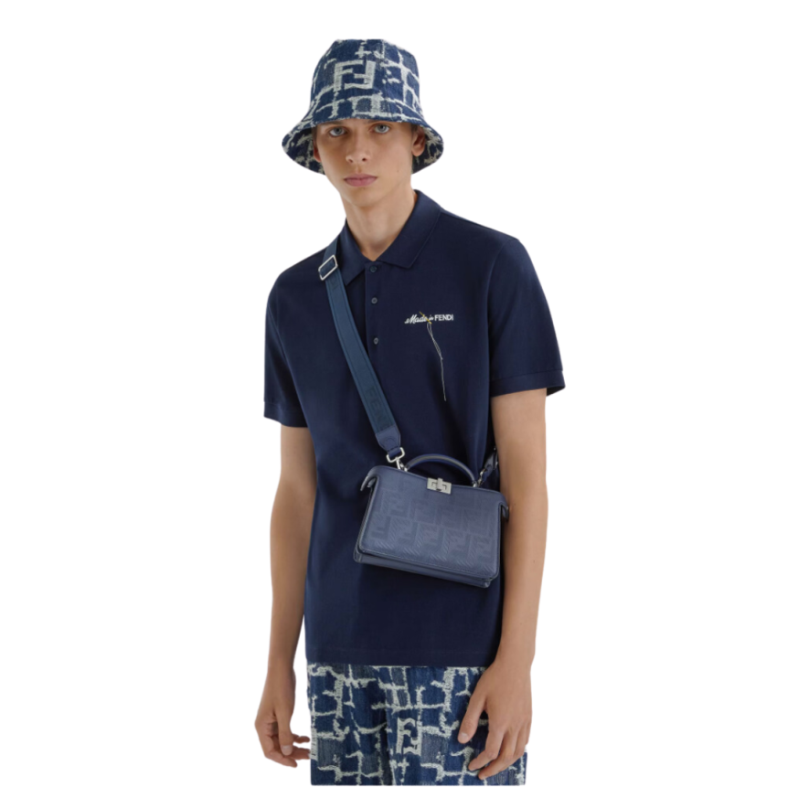 FENDI Polo classique piqué de coton bleu broderie Made in Fendi