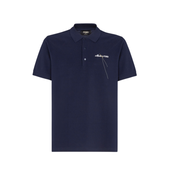 FENDI Polo classique piqué de coton bleu broderie Made in Fendi
