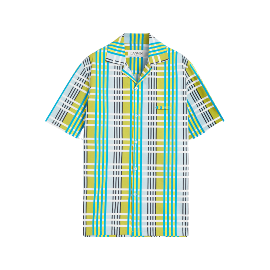 Chemise bowling LANVIN ample coton carreaux patch poitrine